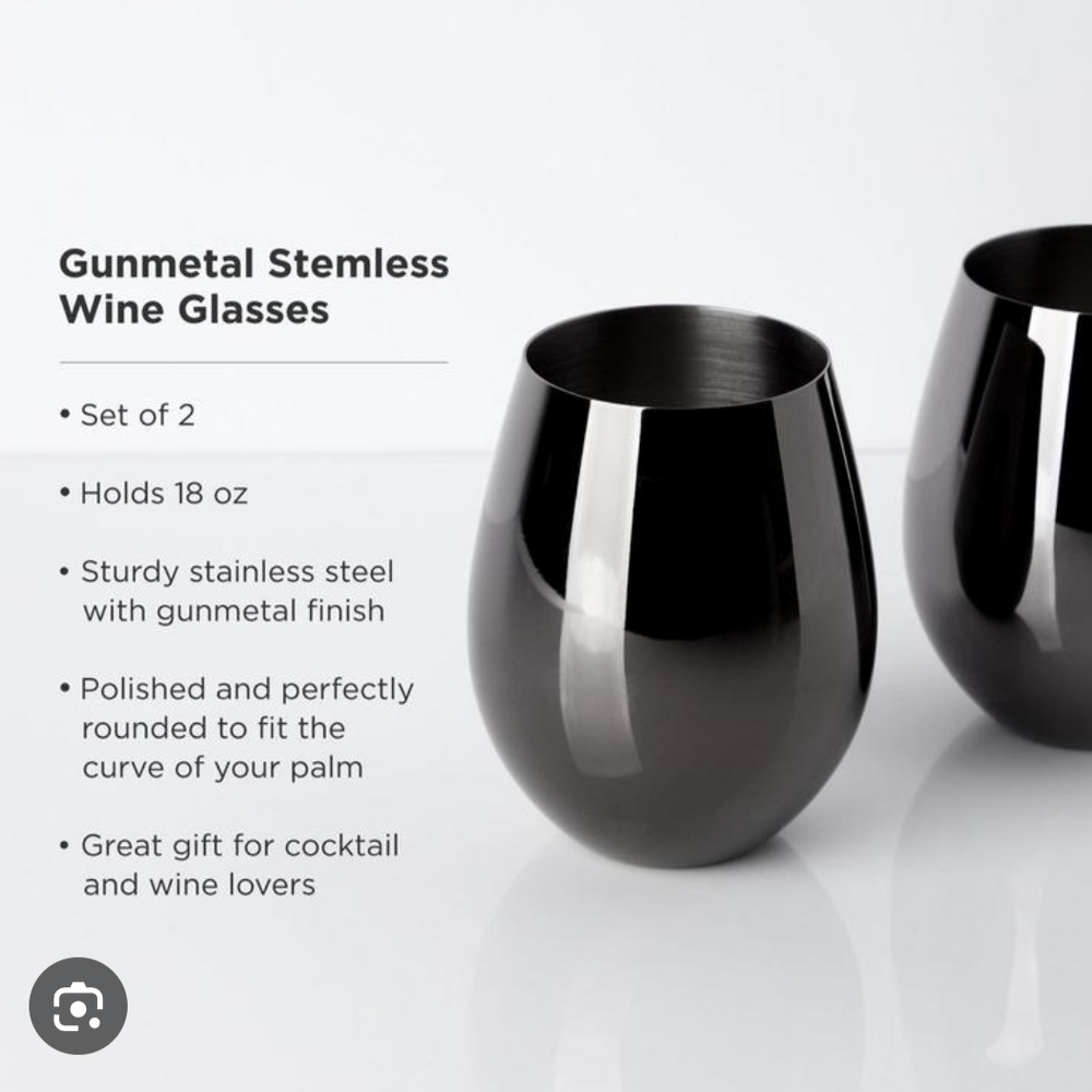 Preloved Viski 6455 Warren: Gunmetal Black Stemless Wine Glasses (Set Of 2) - Picture 6 of 7